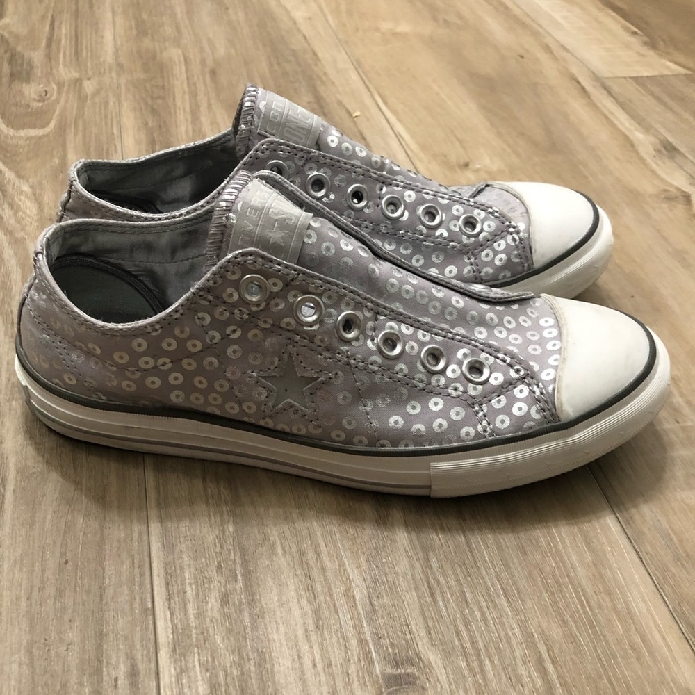 Converse Silver Sequin Low-Top Slip-On Sneakers